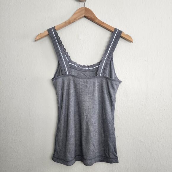 NEW Free People Only You Gray Cotton Ribbed Tank Top with Lace Trim - Picture 9 of 11